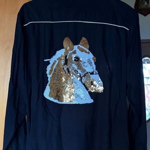 Rodeo Quincy Black Western Shirt with sequin horse on the back